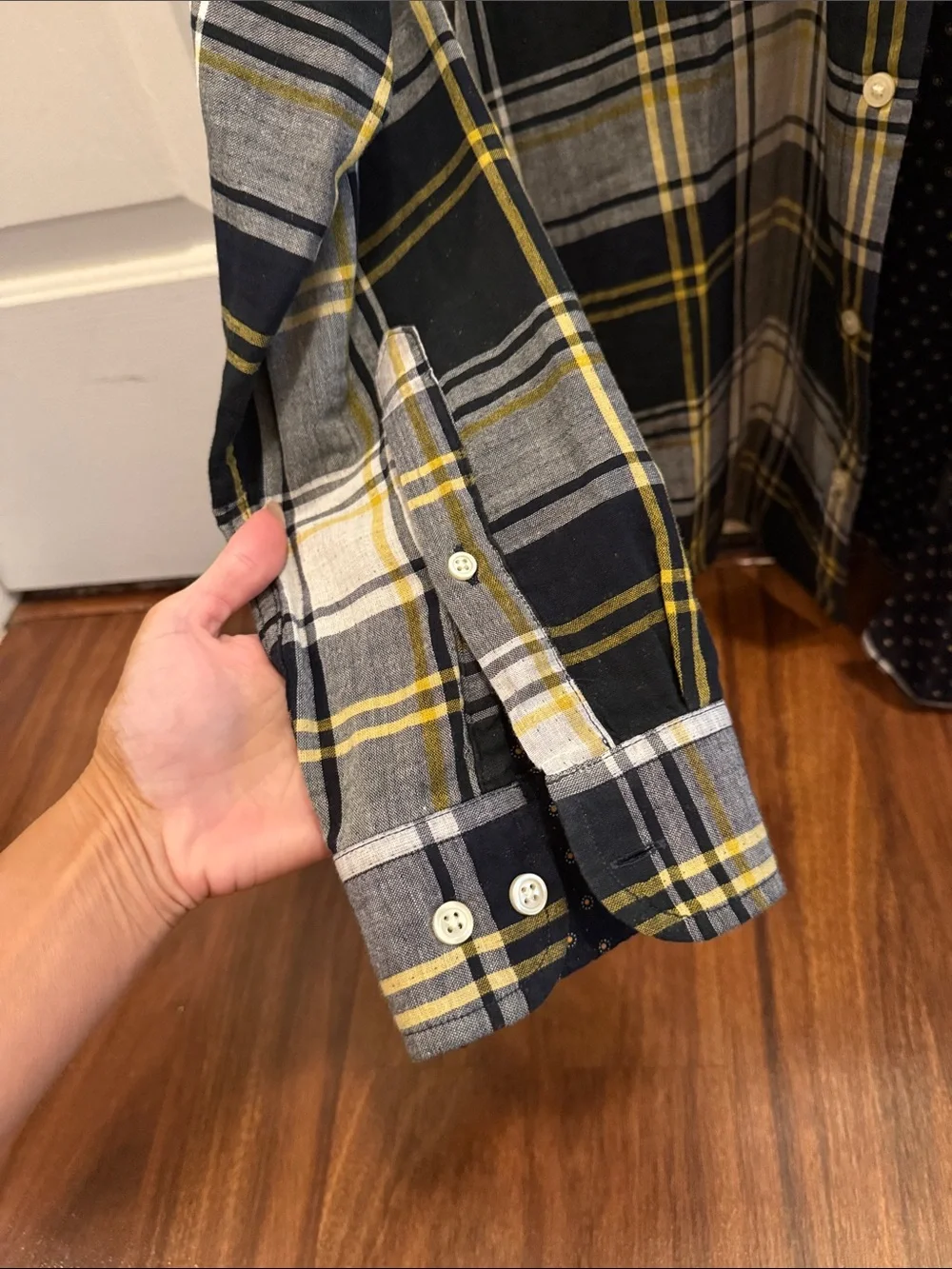 Banana Republic Navy, White & Yellow Plaid Button-Down Shirt